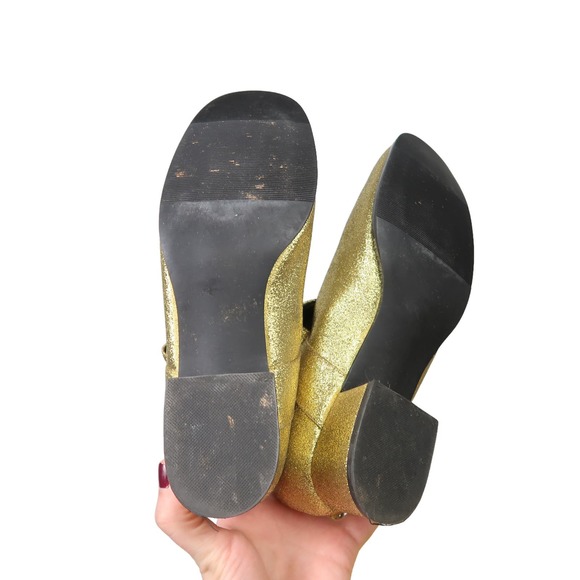 Vintage 90s Hush Puppies gold glitter mary-jane strap heeled shoes 5 - Picture 7 of 9